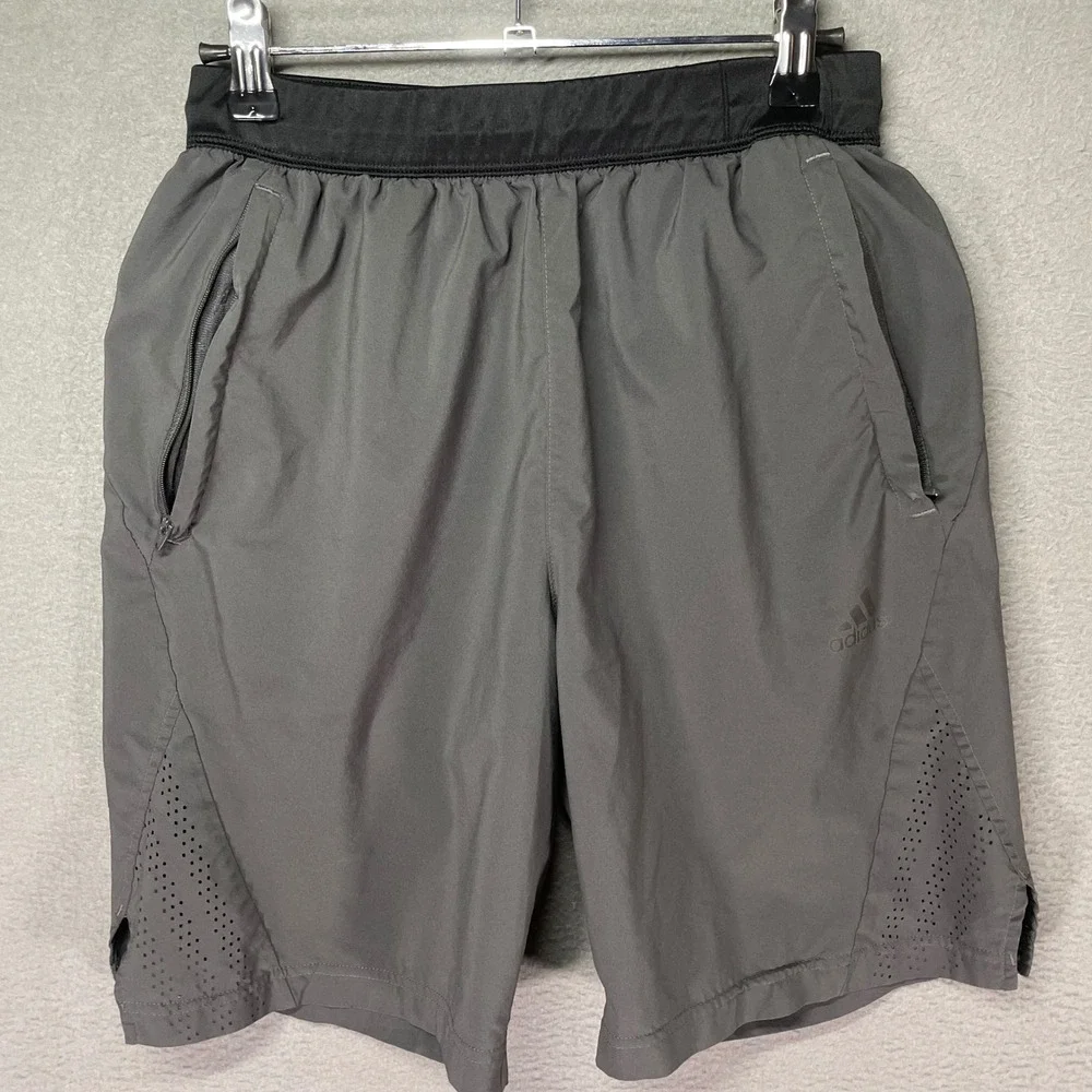 Adidas Athletic Shorts Mens Small Grey Zip Pockets Laser Cut‎